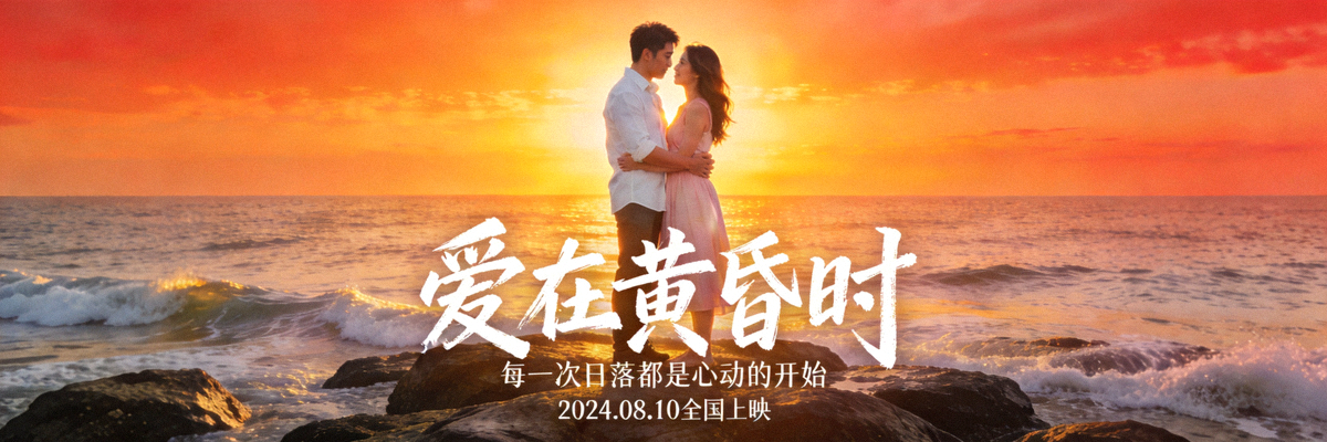 爱情电影封面：浪漫夕阳场景